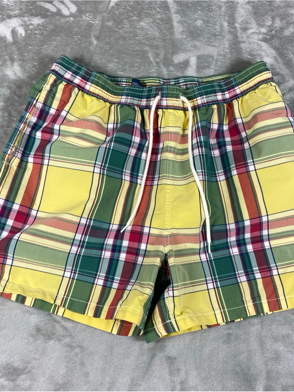Polo by Ralph Lauren Yellow Multicolor Madras Plaid Swim Shorts Mesh Lined - Picture 1 of 11